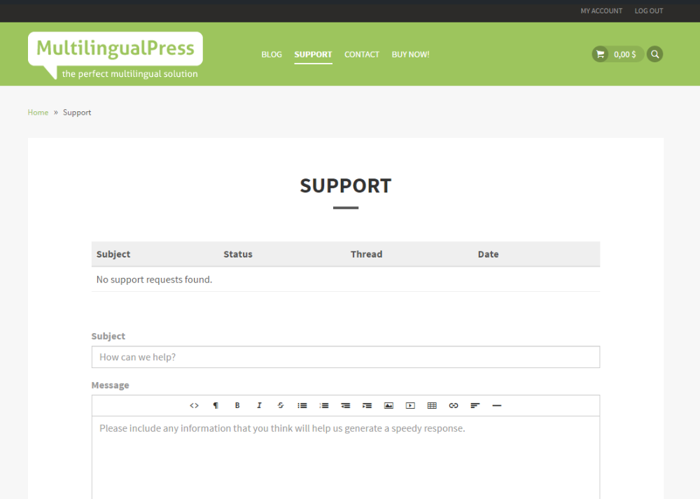 MultilingualPress Support Seite